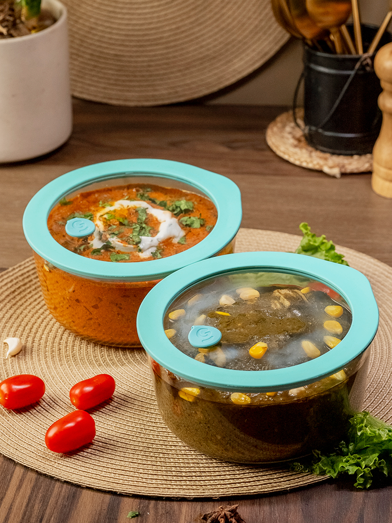 Microwave-Safe Borosilicate Glass Serving Bowl with Lid – 950ml Mellow Mist