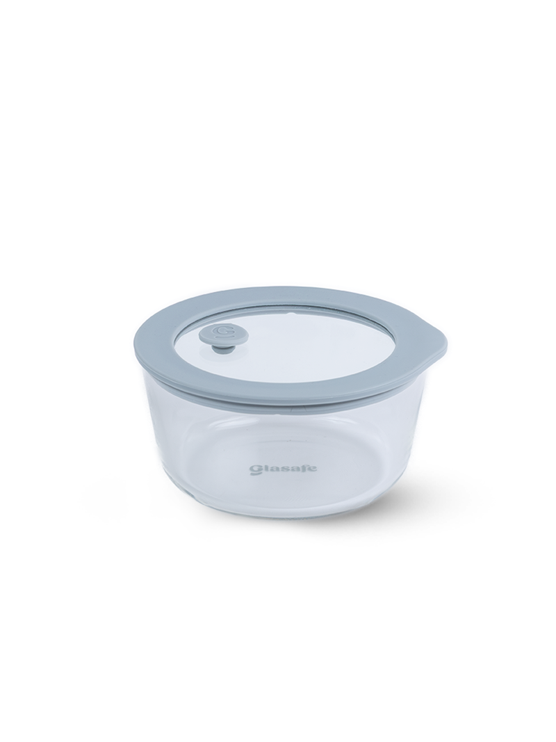Borosilicate Glass Serving Bowl with Airtight-lid & Air-vent – 500ml Soothing Slate