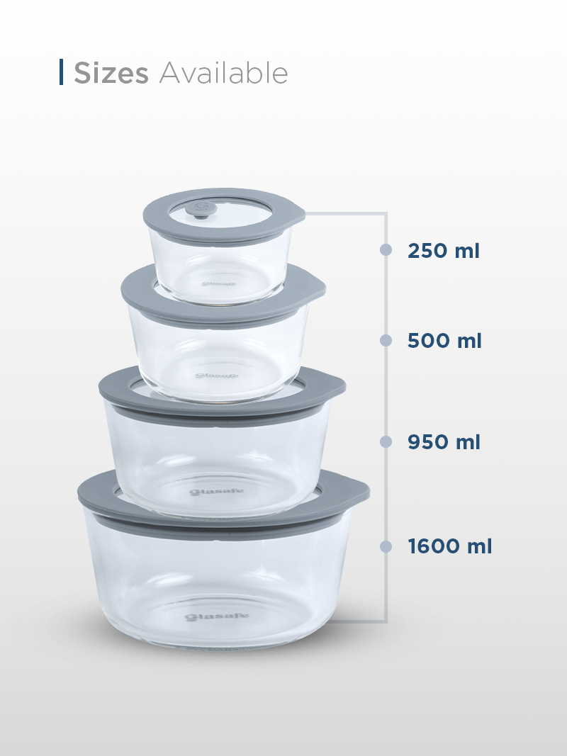 Borosilicate Glass Serving Bowl with Airtight-lid & Air-vent – 500ml Soothing Slate