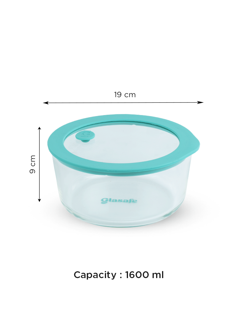 Large Borosilicate Glass Serving Bowl with Leak-proof Lid – 1600ml Mellow Mist