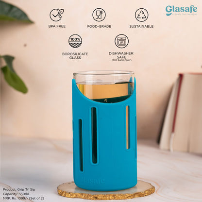 Glasafe Hydration Combo Set Of 3 (Bottle: 750mlX1 + Drinking Glass 350mlX2)