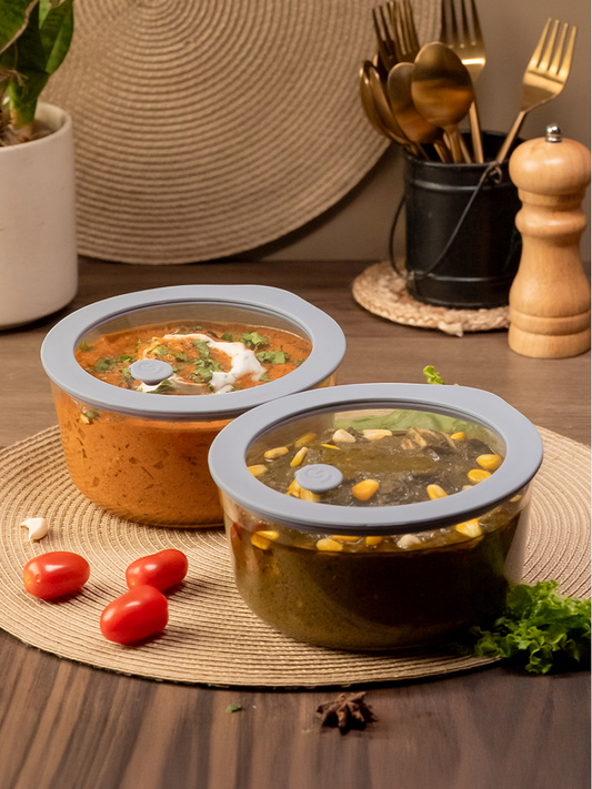 Borosilicate Glass Mixing Bowl with Leak-Proof Lid and Air-vent – 950ml Soothing Slate