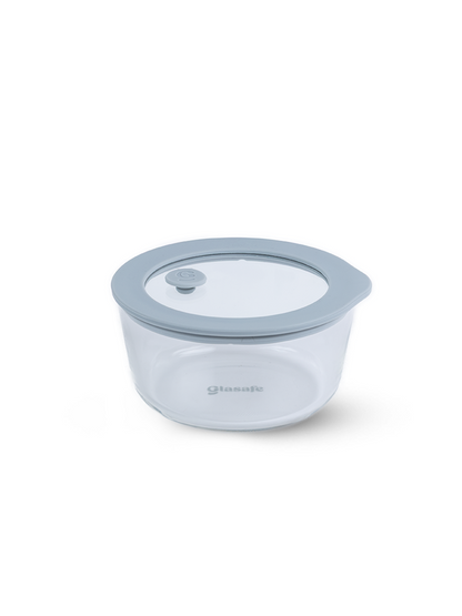 Borosilicate Glass Serving Bowl with Airtight-lid & Air-vent – 500ml Soothing Slate