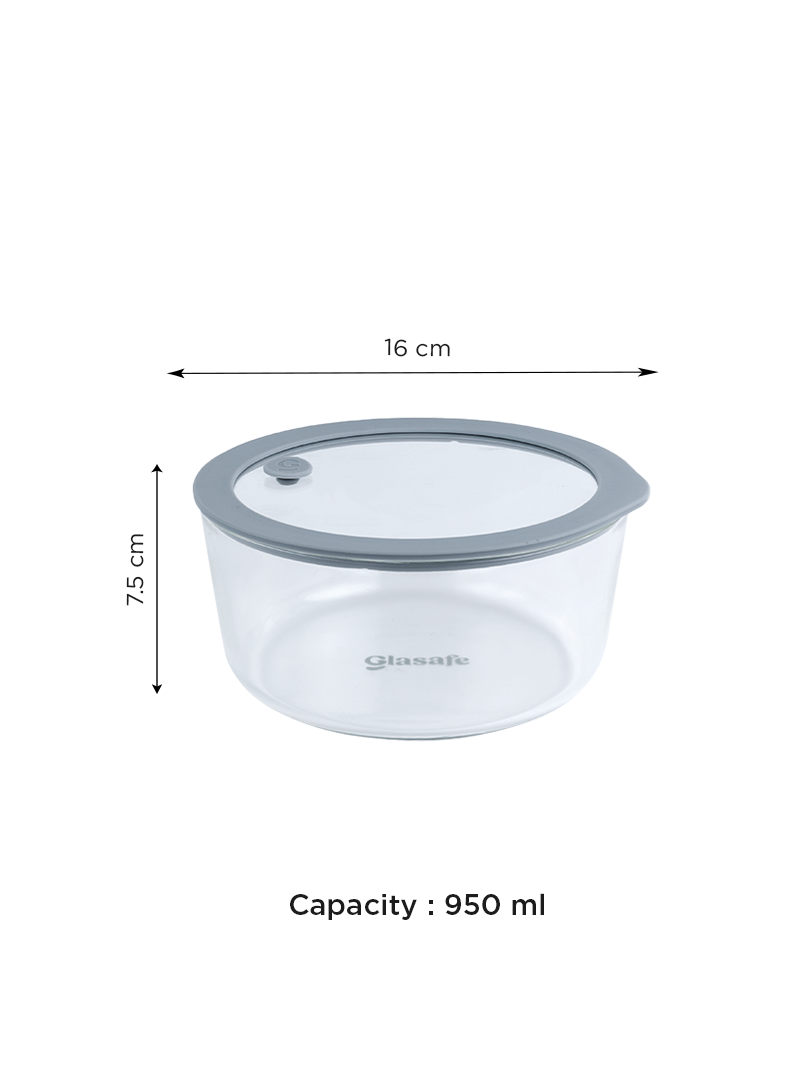 Borosilicate Glass Mixing Bowl with Leak-Proof Lid and Air-vent – 950ml Soothing Slate