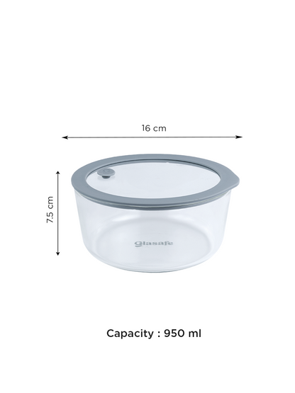 Borosilicate Glass Mixing Bowl with Leak-Proof Lid and Air-vent – 950ml Soothing Slate