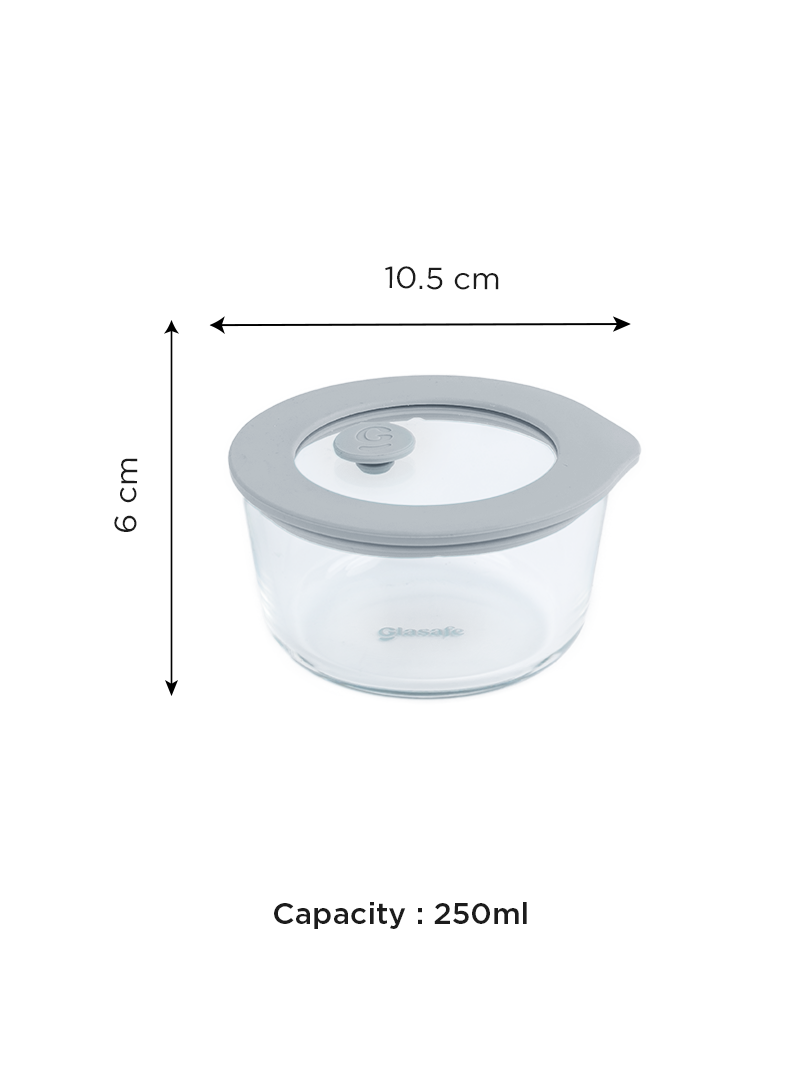 Borosilicate Glass Bowl with Leak-Proof Lid and Air Vent – 250ml (Soothing Slate)