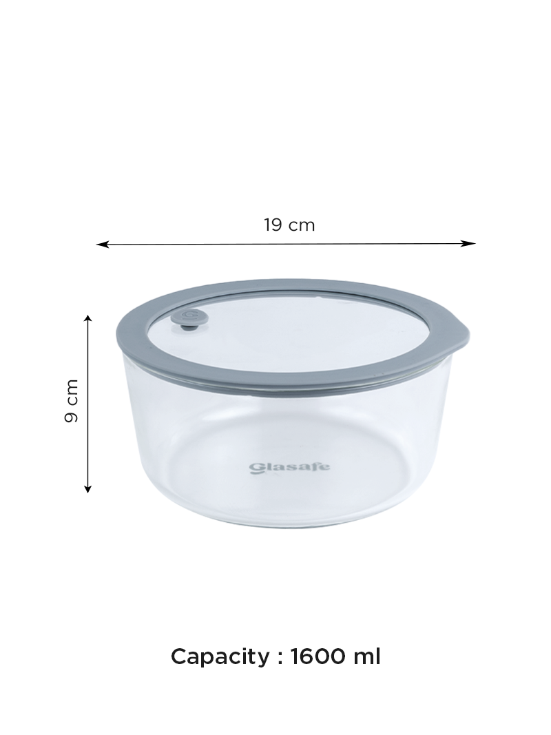 Borosilicate Glass Mixing Bowl with Airtight Leak-Proof Lid & Vent – 1600ml Soothing Slate