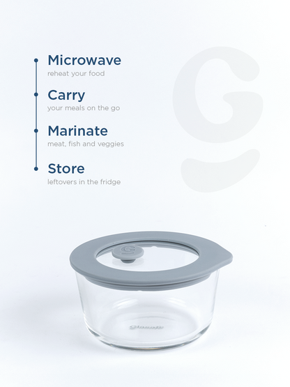Borosilicate Glass Bowl with Leak-Proof Lid and Air Vent – 250ml (Soothing Slate)