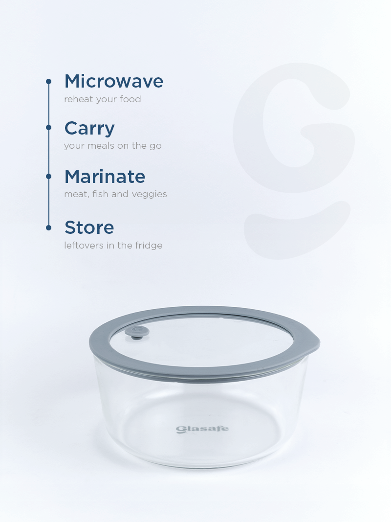 Borosilicate Glass Mixing Bowl with Leak-Proof Lid and Air-vent – 950ml Soothing Slate