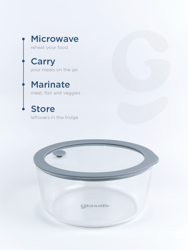 Borosilicate Glass Mixing Bowl with Airtight Leak-Proof Lid & Vent – 1600ml Soothing Slate