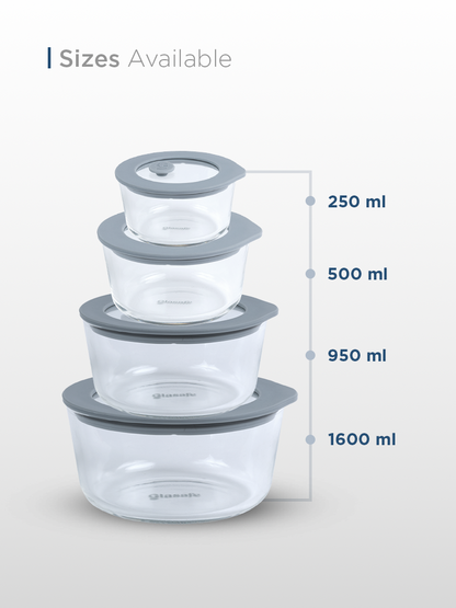 Borosilicate Glass Serving Bowl with Airtight-lid & Air-vent – 500ml Soothing Slate