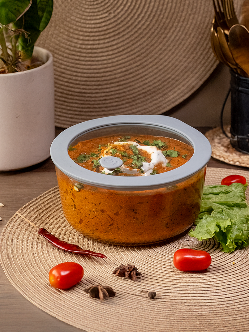 Borosilicate Glass Mixing Bowl with Leak-Proof Lid and Air-vent – 950ml Soothing Slate