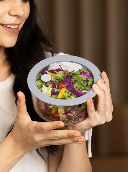 Borosilicate Glass Mixing Bowl with Leak-Proof Lid and Air-vent – 950ml Soothing Slate