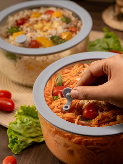 Borosilicate Glass Mixing Bowl with Airtight Leak-Proof Lid & Vent – 1600ml Soothing Slate