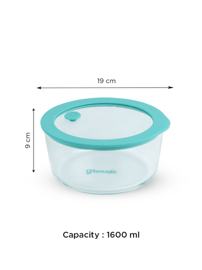 Large Borosilicate Glass Serving Bowl with Leak-proof Lid – 1600ml Mellow Mist