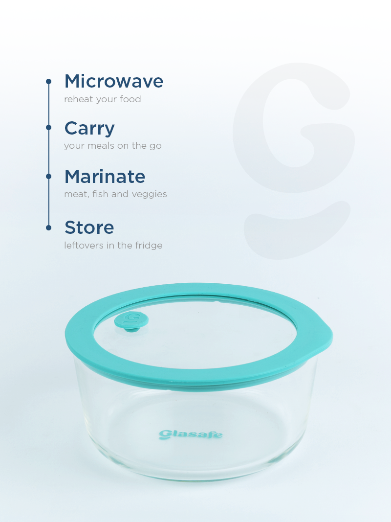 Large Borosilicate Glass Serving Bowl with Leak-proof Lid – 1600ml Mellow Mist