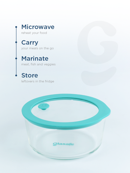 Large Borosilicate Glass Serving Bowl with Leak-proof Lid – 1600ml Mellow Mist