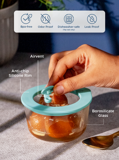 Microwave-Safe Borosilicate Glass Bowl with Lid – 250ml (Mellow Mist)