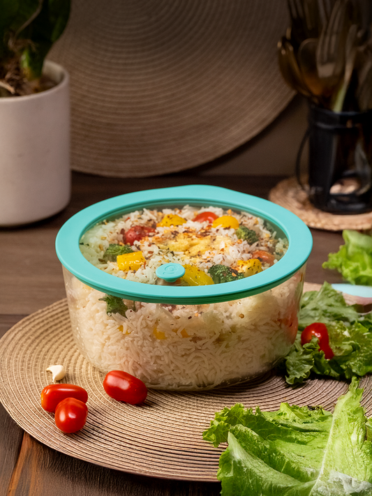 Large Borosilicate Glass Serving Bowl with Leak-proof Lid – 1600ml Mellow Mist