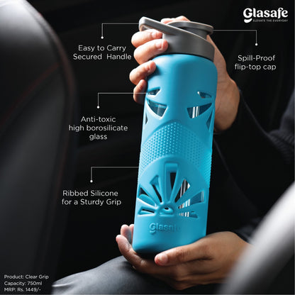Glasafe Hydration Combo Set Of 3 (Bottle: 750mlX1 + Drinking Glass 350mlX2)