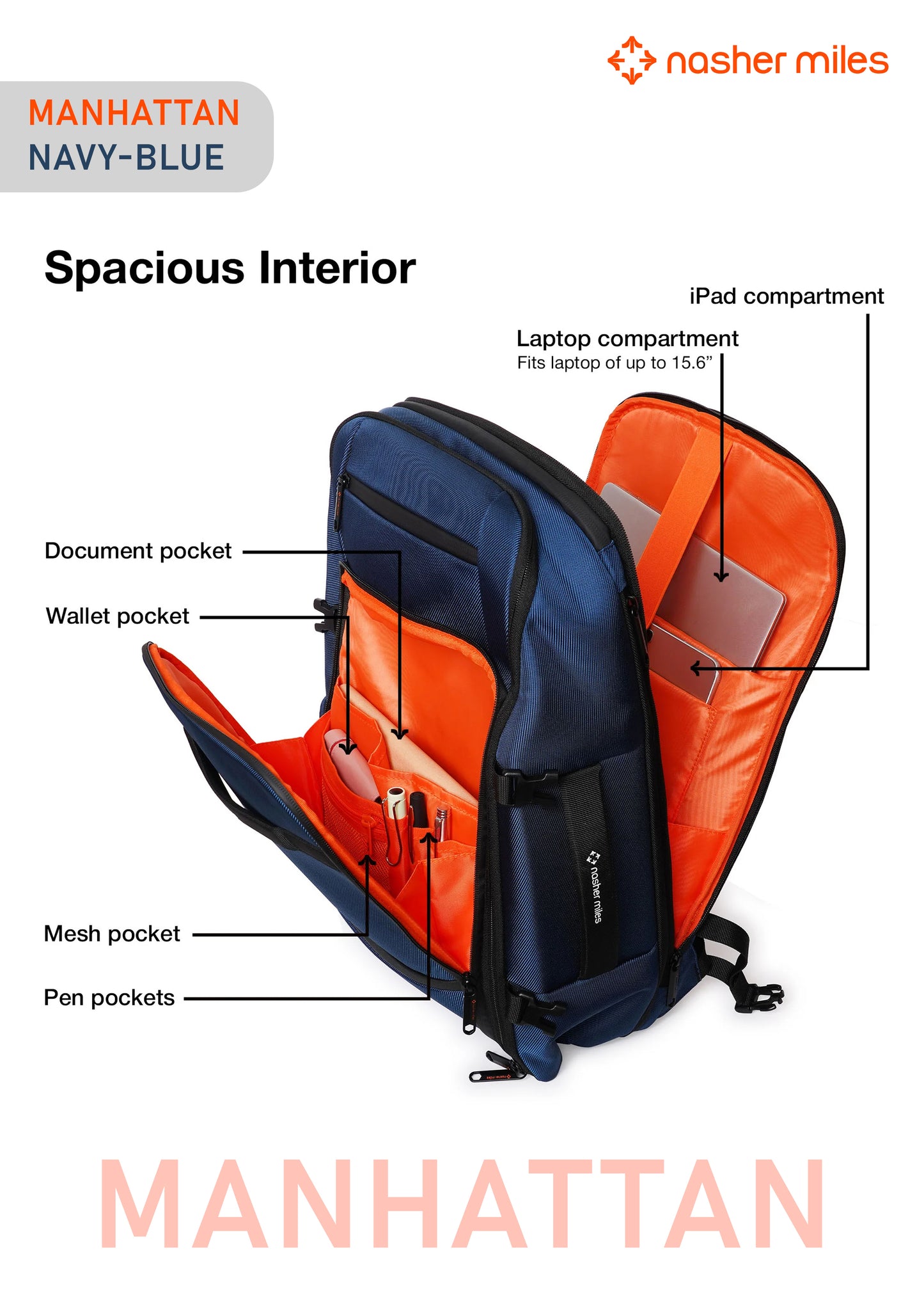 Nasher Miles Manhattan Backpack- Navy Blue