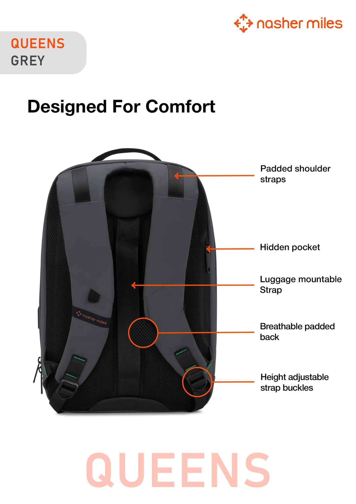 Nasher Miles Queens Backpack- Grey